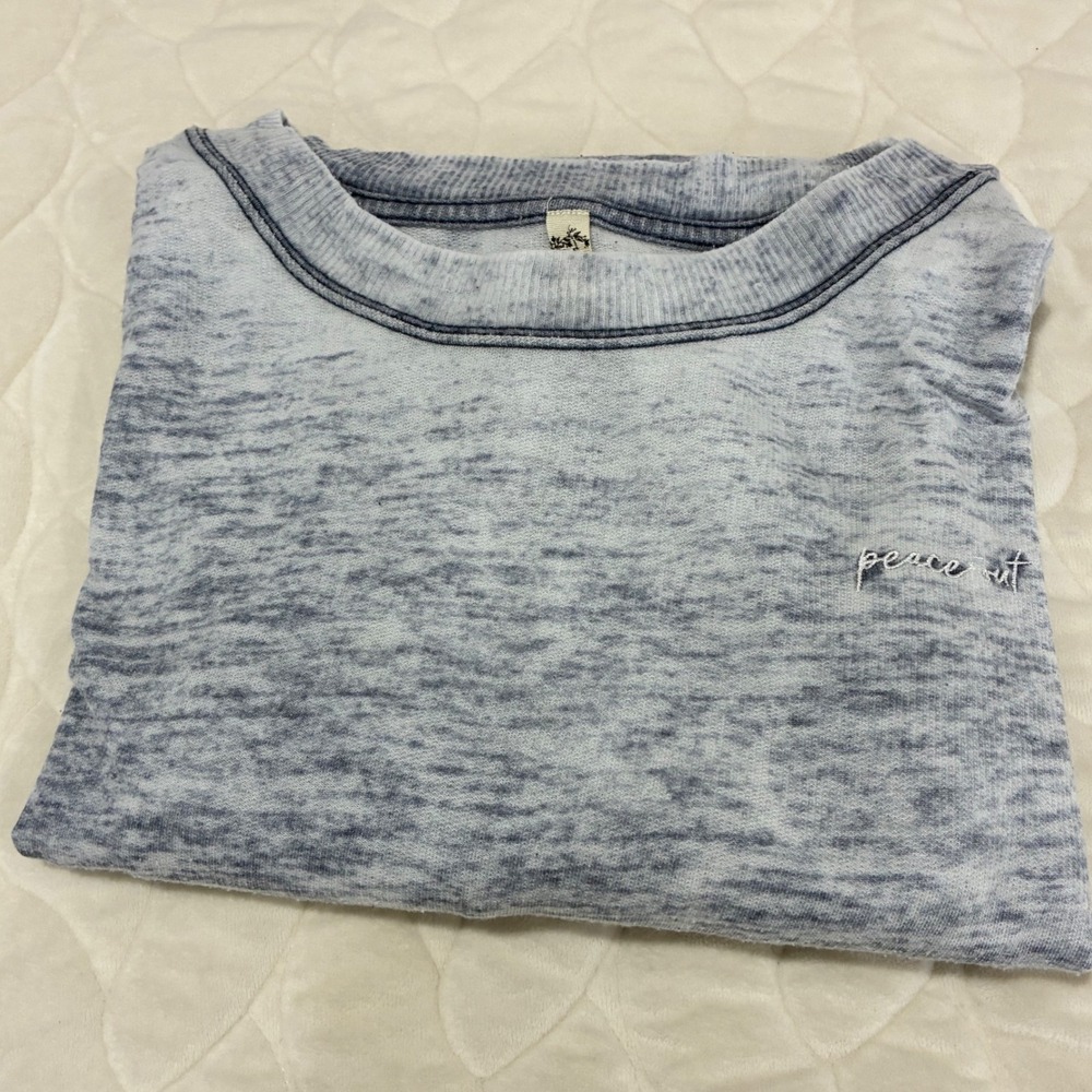 Free People Intimately Burnout Tee T Shirt Top Blue‎ White Womens Size S